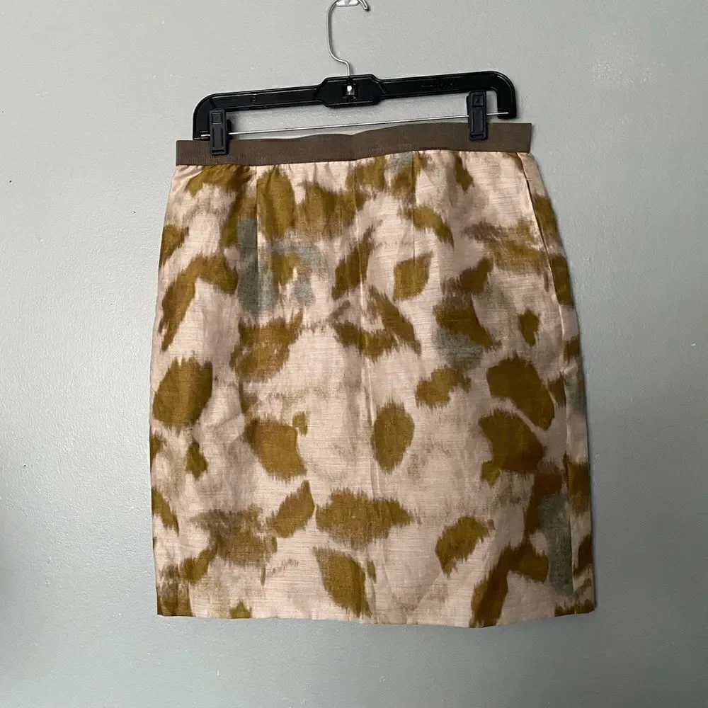 LOFT Gold/Teal Abstract Print Skirt 6